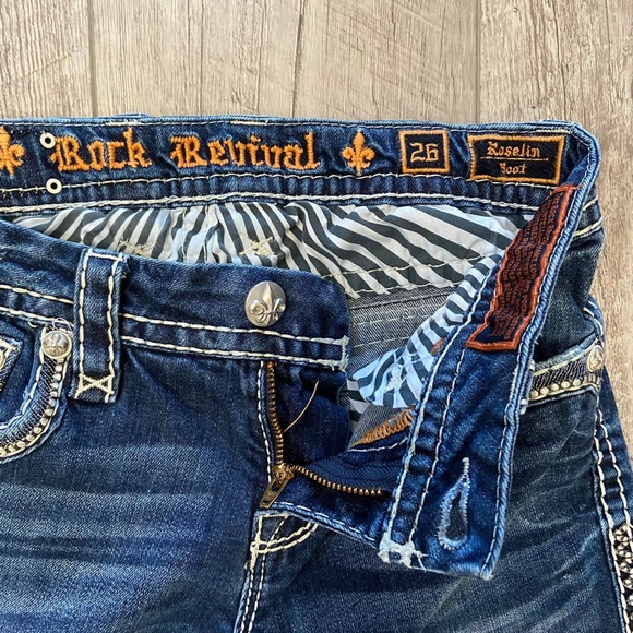 ROCK REVIVAL 26 ROSELIN BOOT CUT JEANS FLAP POCKETS CHUNKY STITCHING - Picture 4 of 12